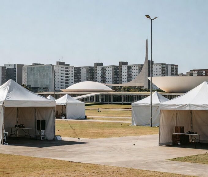 Postos de vacinação no Distrito Federal com tendas e estrutura de saúde