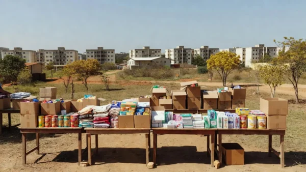 Ação social voluntária com doações em comunidade de Brasília
