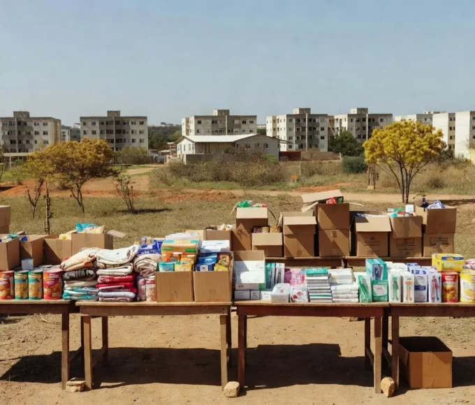 Ação social voluntária com doações em comunidade de Brasília