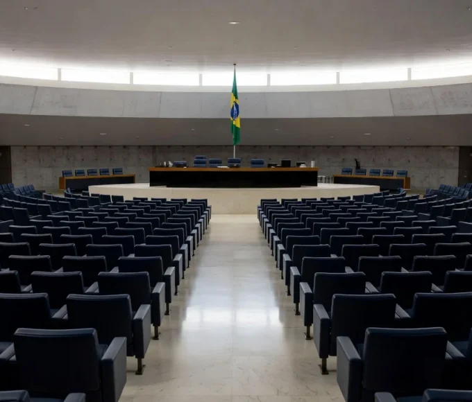 Fachada da Câmara Legislativa do DF em Brasília sob céu nublado, simbolizando crise na Justiça
