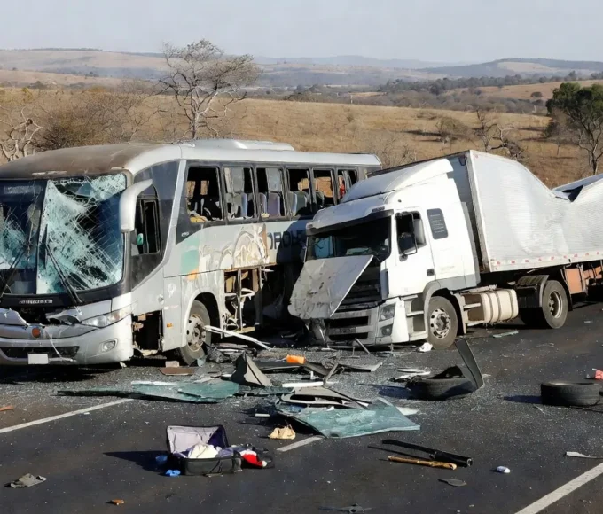 Acidente entre ônibus Real Expresso e caminhão de areia em Luziânia