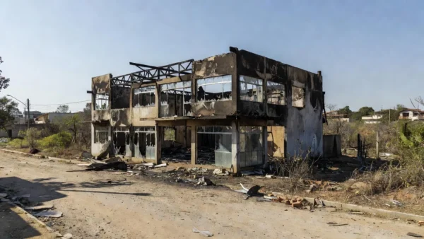 Comércio incendiado em Planaltina com fachada danificada pelo fogo