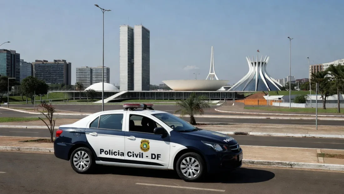 Viatura da Polícia Civil do DF em rua deserta de Brasília