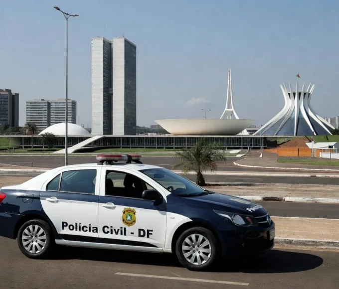 Viatura da Polícia Civil do DF em rua deserta de Brasília