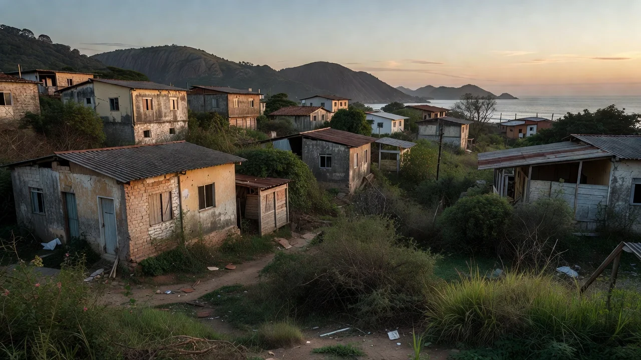 Área residencial em São Sebastião com impasse fundiário e casas em terrenos irregulares