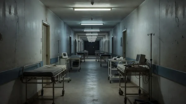 Via deserta no DF com hospital ao fundo representando insegurança