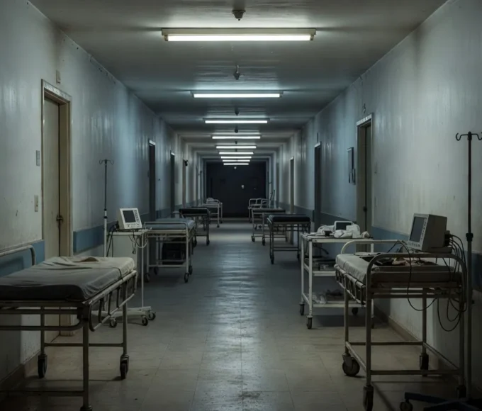 Via deserta no DF com hospital ao fundo representando insegurança