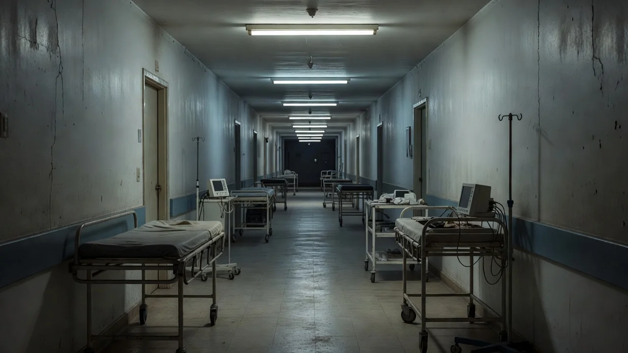 Via deserta no DF com hospital ao fundo representando insegurança
