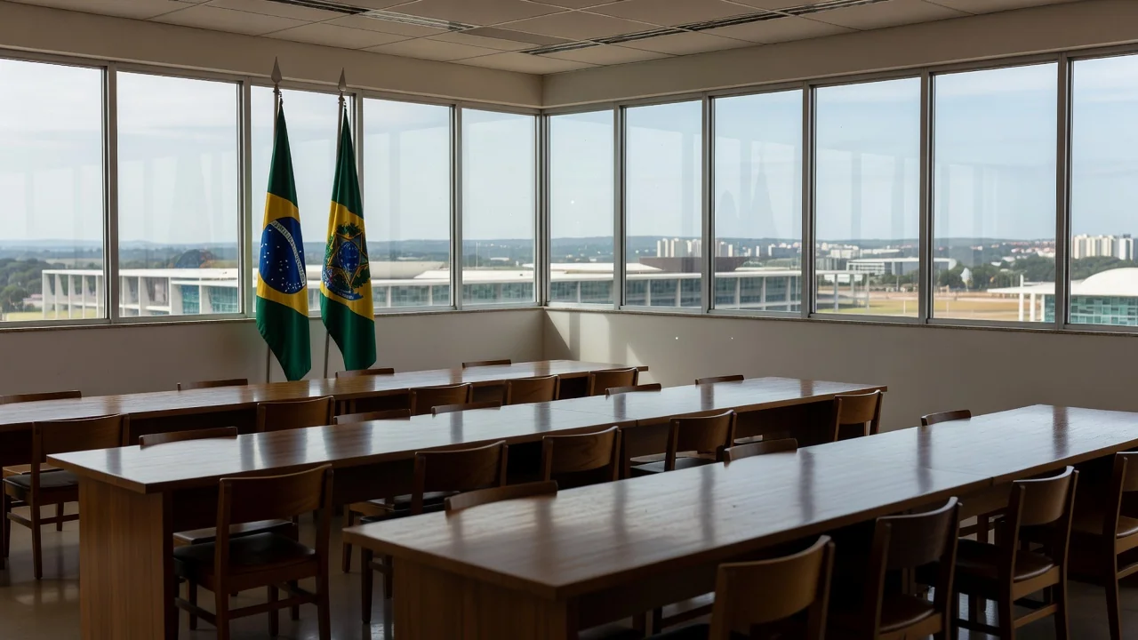 Sala de reuniões em prédio público em Brasília representando decisão política do PSD-DF